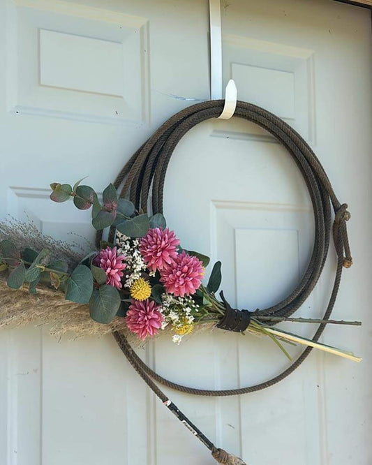 Pink, Yellow, White Western Rope Wreath